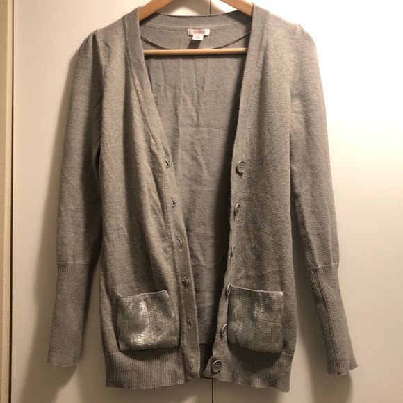 Xhilaration gray cardigan with sequin pockets - Picture 1 of 4